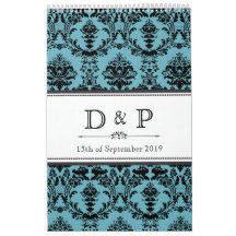 Damask Wedding Monogram Signature Photo Guestbook Wall Calendar