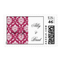 Damask Wedding Monograms Pink & White Postage postage