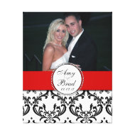 Damask Wedding Photo Names Date Canvas Red wrappedcanvas