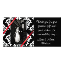 Damask Wedding Photo Thank You Card Picture Card