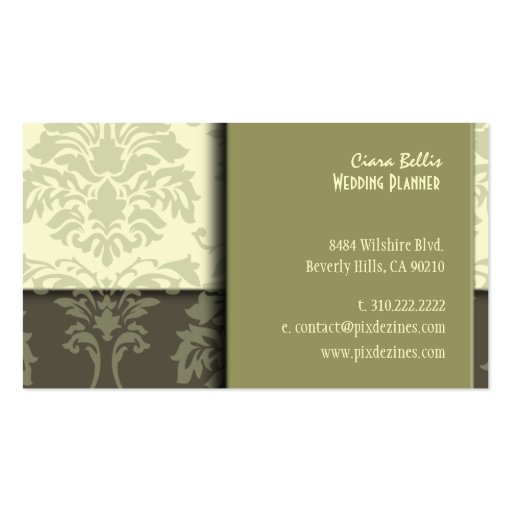 Damask, wedding planners business cards (back side)