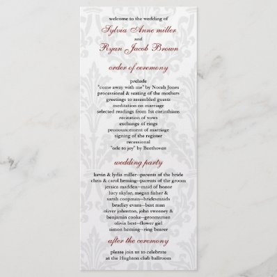 Damask Wedding program Custom Rack Card