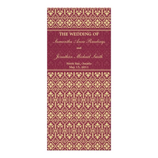 Damask Wedding Program- Rouge & Cream Rack Card Design