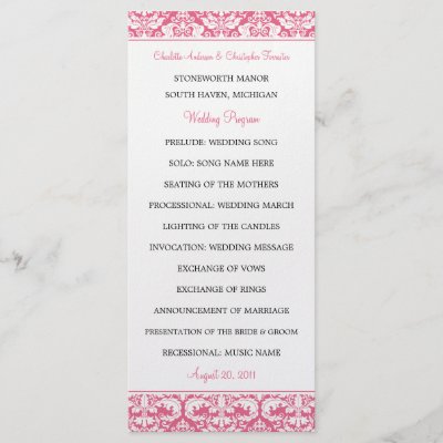 Wedding Program Card on Damask Wedding Programs  Honeysuckle  2 Sided Customized Rack Card By