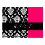 Damask Wedding RSVP Card Fushia Post Card