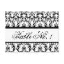 Damask Wedding Table Number Card White Black Postcard