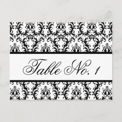 Damask Wedding Table Number Card White Black Postcard by monogramgallery