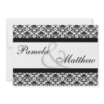 Damask White And Black Formal Wedding Invitation