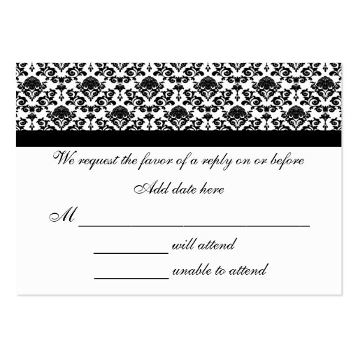 Damask White And Black Response Card Business Cards (front side)