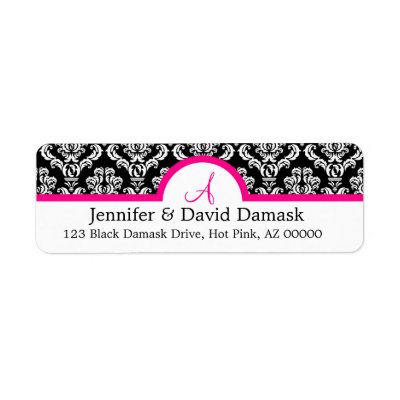 Damask White with Black background lined with a hot pink border