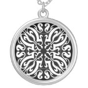 Damask white on black necklace