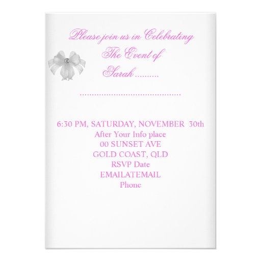 Damask White Pink Floral Jewel Bow Party Invitation