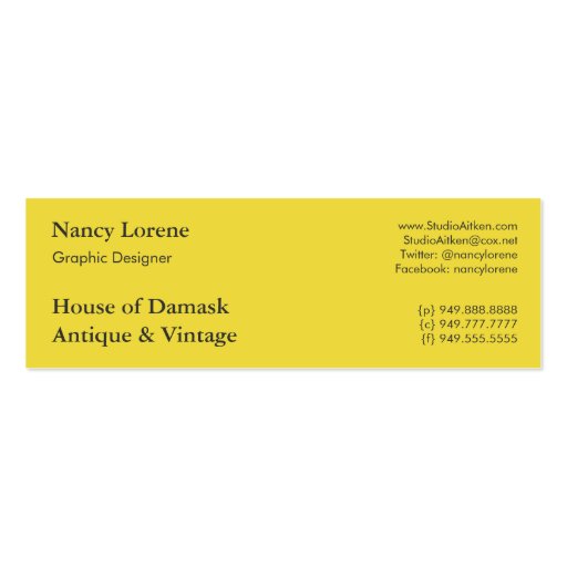 Damask Wildflowers, BUTTERFLY in Yellow Business Card Templates (back side)