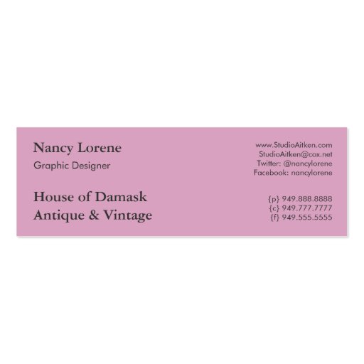 Damask Wildflowers, MARIE ROSETTE Business Card Template (back side)
