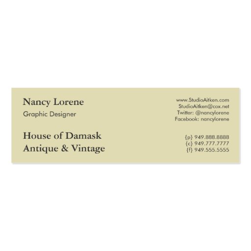 Damask Wildflowers, MORNING STARS Business Card Template (back side)