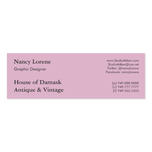 Damask Wildflowers, WATERCOLOR Business Card Template (back side)