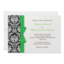 Damask With Green Bow Wedding Invitation