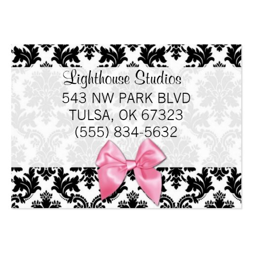 Damask with Pink Bow Business Card