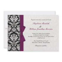 Damask With Plum Bow Wedding Invitation