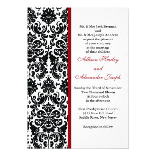Damask with red accent Wedding Invitation