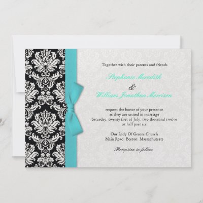 Damask With Turquoise Bow Wedding Invitation by Eternalflame