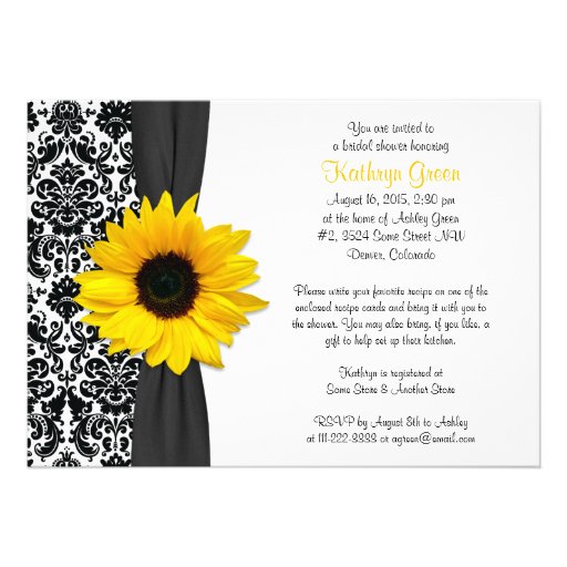 Damask Yellow Sunflower Recipe Bridal Shower Personalized Announcement