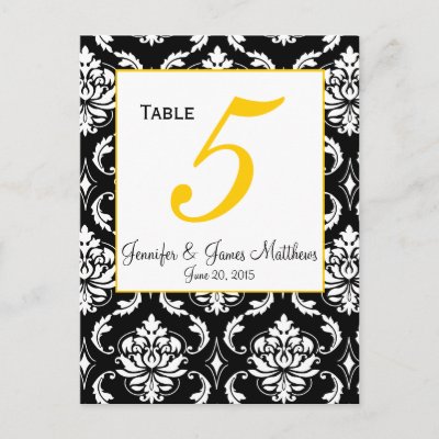 Damask Yellow Wedding Table Number Card Postcard