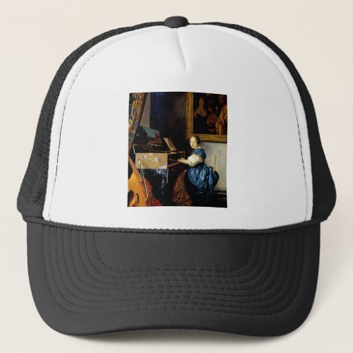 Dame on spinet by Johannes Vermeer Trucker Hat