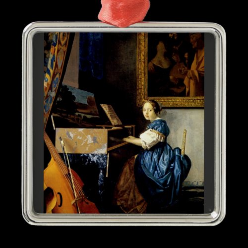 Dame on spinet by Johannes Vermeer Christmas Tree Ornament