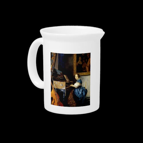 Dame on spinet by Johannes Vermeer Beverage Pitcher