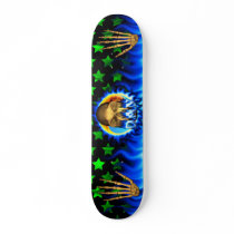 Dan skull blue fire and flames skateboard design.