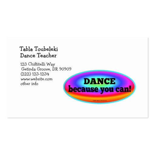 "Dance Because You Can" Psychedelic Colorful Dance Business Card Template (back side)