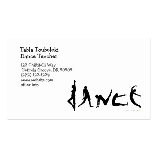 Dance Dancing Silhouette Design Business Card (back side)