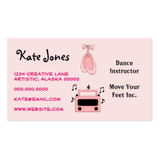 Dance Music Radio Ballet Pink Black Stylish Cute Business Cards (front side)