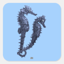Dance Of The Seahorses (Blue) Square Stickers