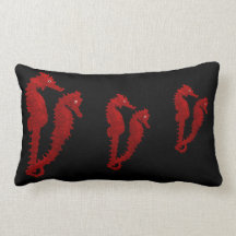 Dance Of The Seahorses (Red) Throw Pillows