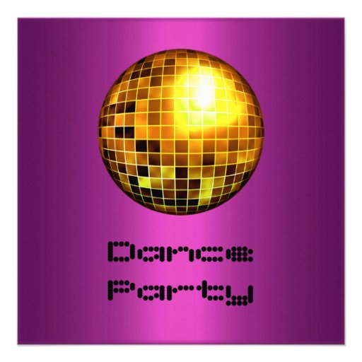 Dance Party Event Purple Gold Mirrorball Custom Invitations