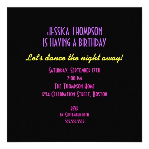 Dance Party! Neon Celebration Invitation