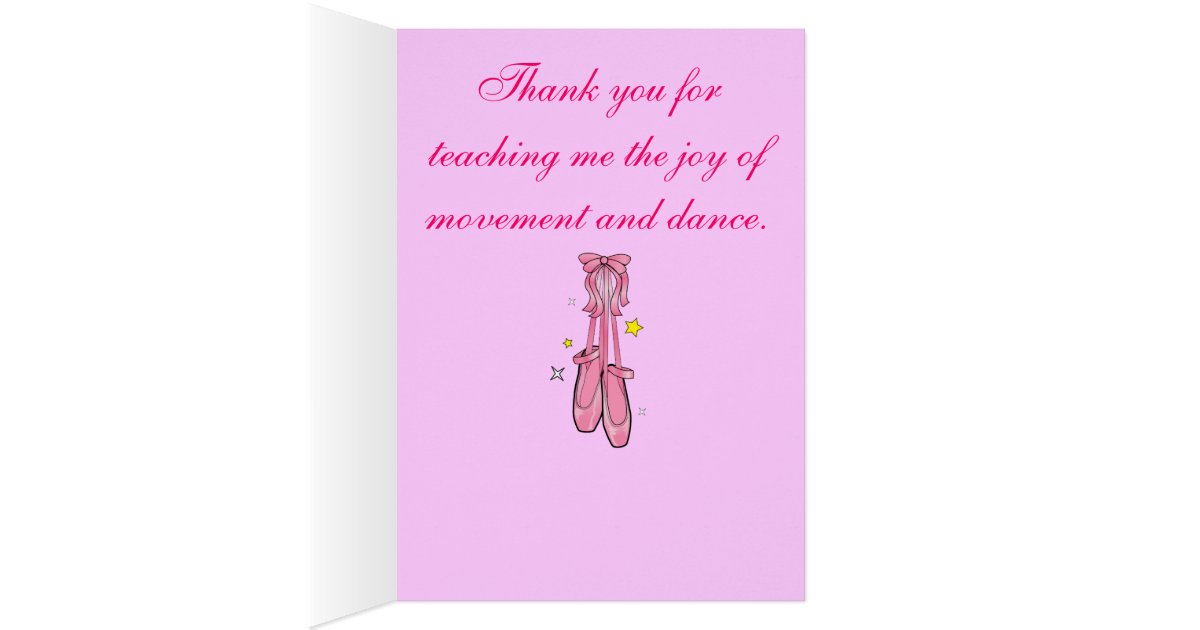 Dance Teacher Thank You with Hanging Ballet Shoes Card Zazzle