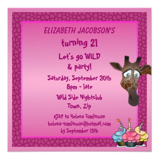 Dance until you drop Pink Giraffe Party Invites