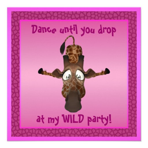 Dance until you drop Pink Giraffe Party Invites