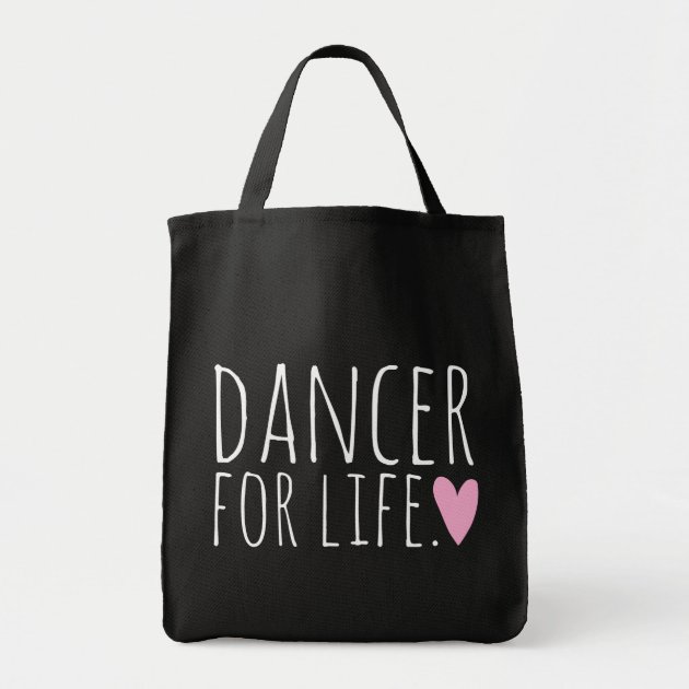 Dancer For Life Black with Heart Grocery Tote Bag