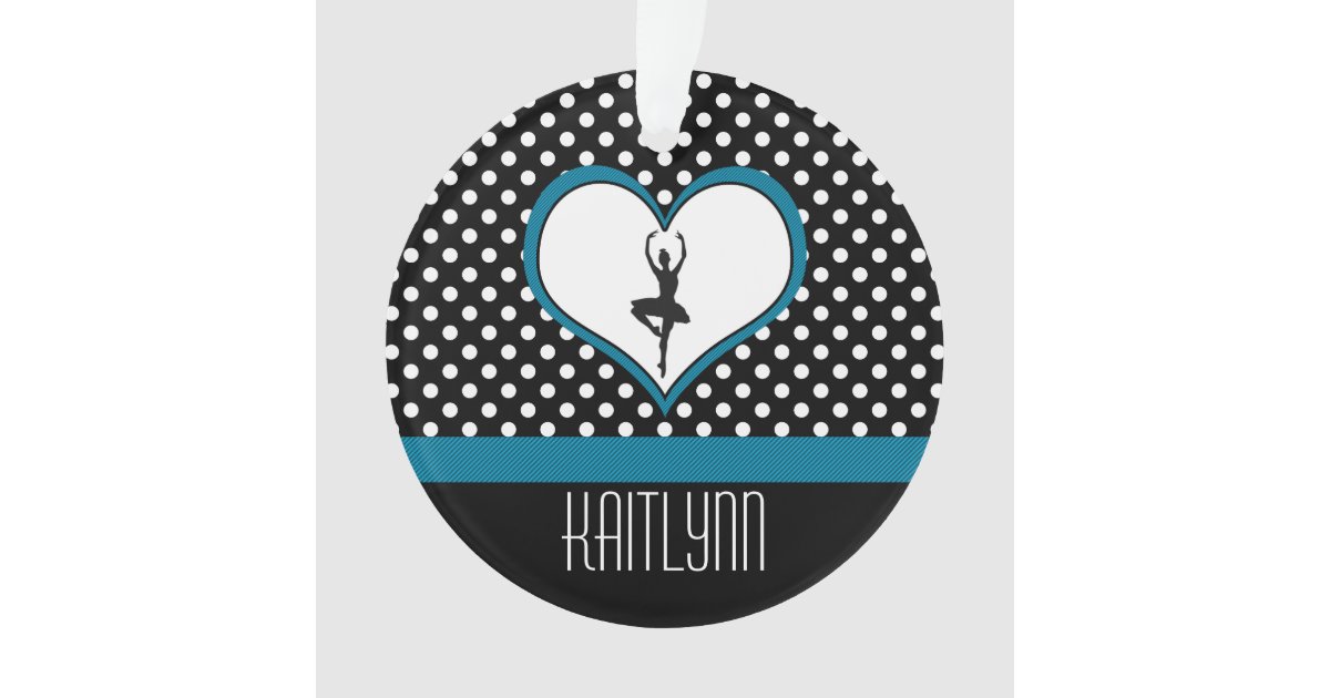 dancer in blue heart black and white polka dots ornament dancer in blue heart black and white polka dots ornament