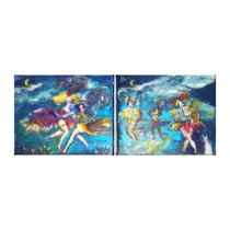 DANCING AND MUSIC IN THE NIGHT,blue pink fuchsia Gallery Wrapped Canvas