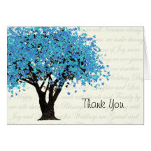 Dancing Blooms Blue Tree Thank You Card