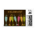 Dancing champagne glasses color bubbly celebrate stamp