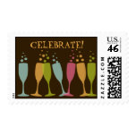 Dancing champagne glasses color bubbly celebrate stamp