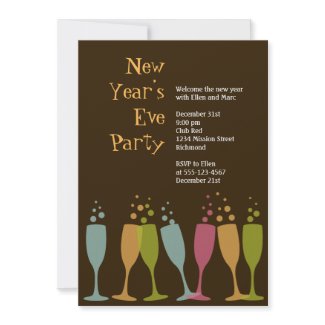 Dancing champagne glasses colorful bubbly holiday invitation