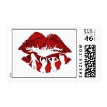 Dancing cocktail girl lips postage stamps