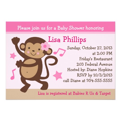 Dancing Girl Monkey Rocker Baby Shower Invitation